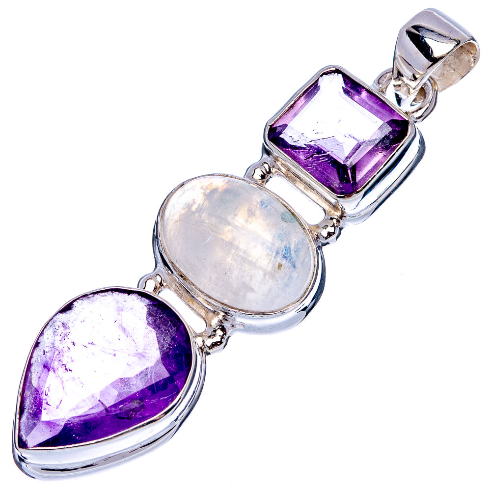 Premium Amethyst, Rainbow Moonstone Pendant 2 1/8" (.925 Sterling Silver)