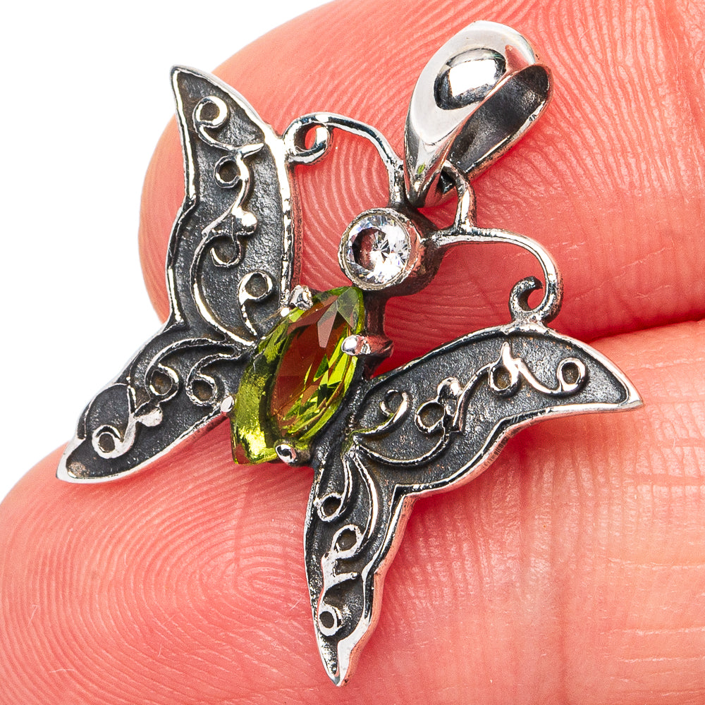Peridot, White Quartz Butterfly Pendant 7/8" (925 Sterling Silver) P45568