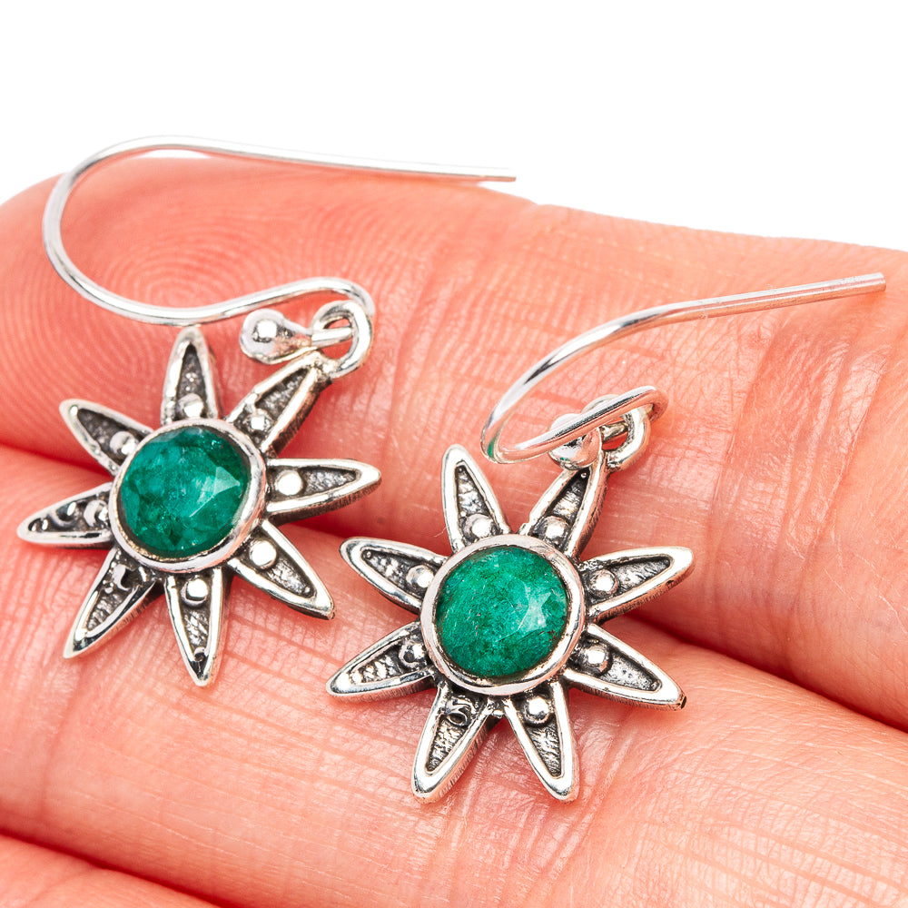 Green Sillimanite  Flower Dainty Earrings 1 1/4" (925 Sterling Silver) E2070