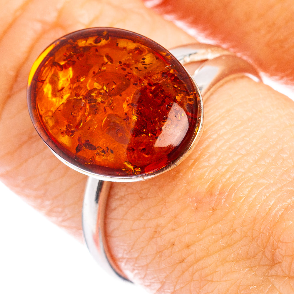 Baltic Amber Ring Size 7 Adjustable (.925 Sterling Silver)