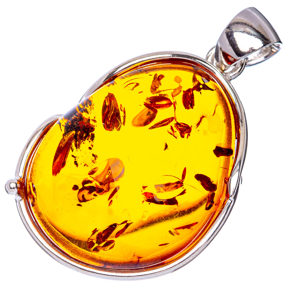 Anasilvercos Baltic Amber Pendant 1 5/8" (925 Sterlnig Silver)