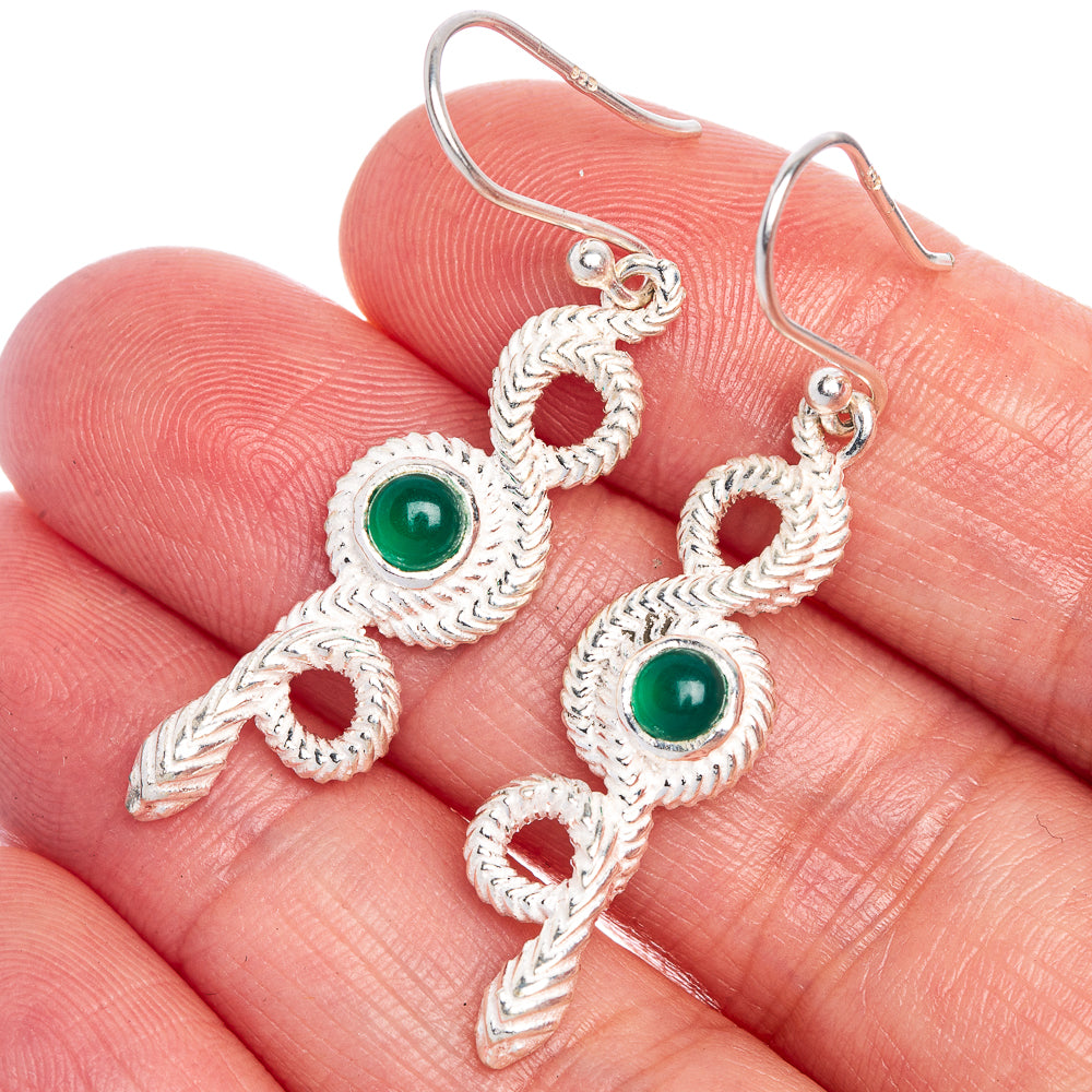 Green Onyx Snake Earrings 1 3/4" (925 Sterling Silver) E1003
