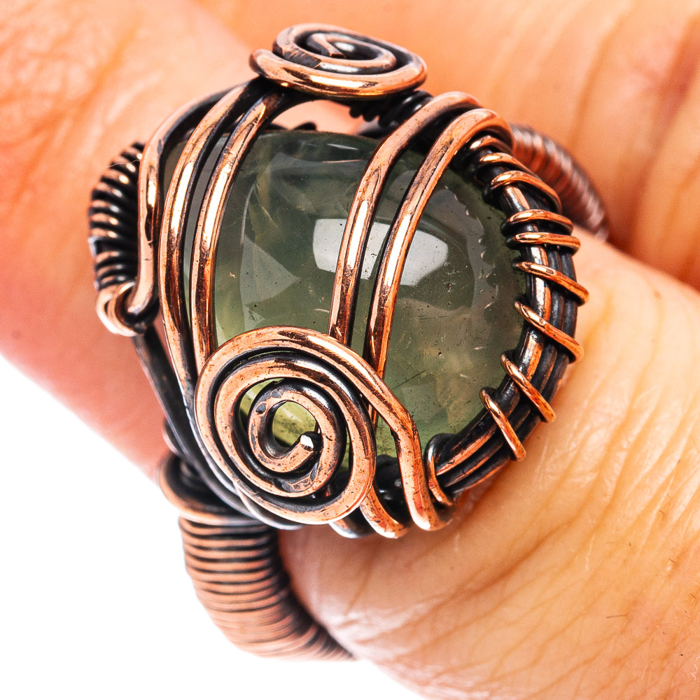 Prehnite Wire Wrap Ring Size 6.5 (Oxidized Copper)