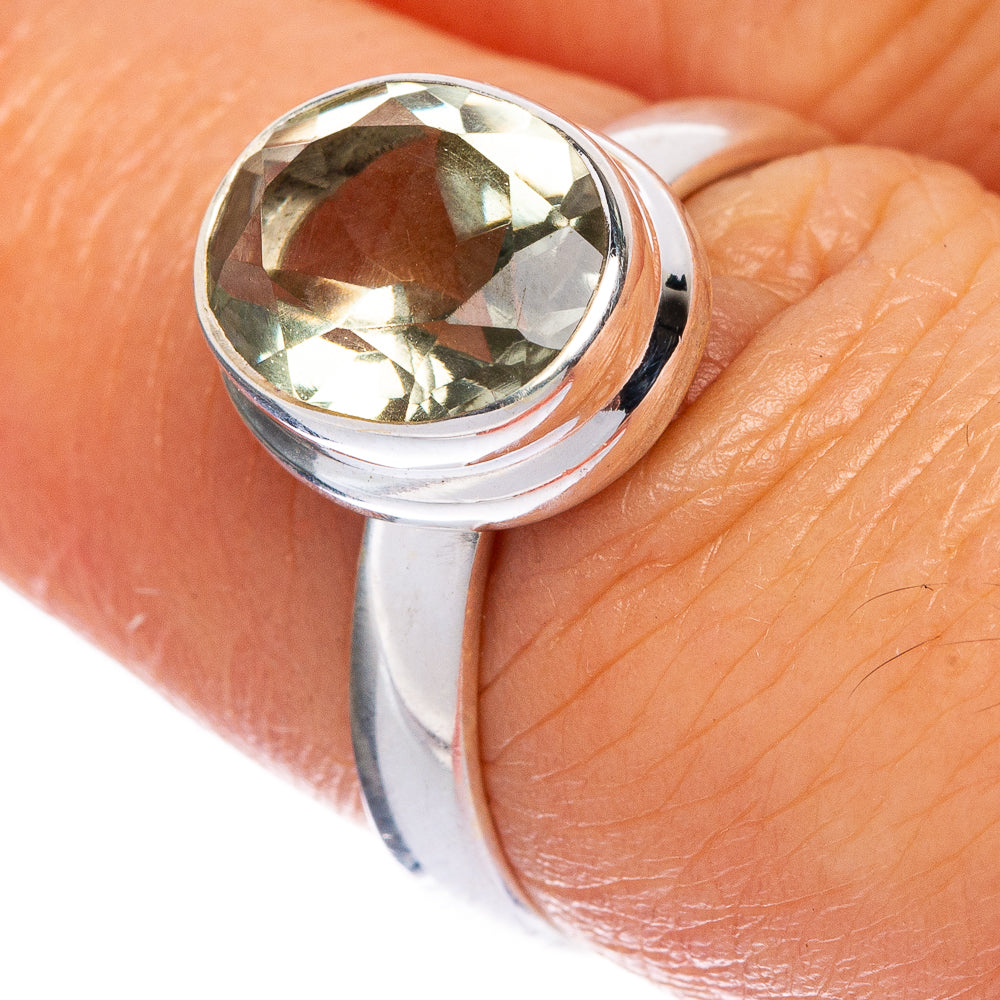 Faceted Green Amethyst Ring Size 7 (925 Sterling Silver) R1109