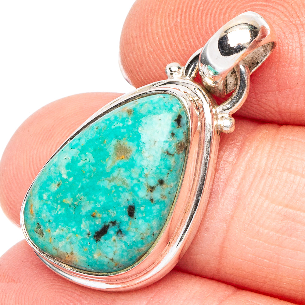 Rare Kingman Turquoise Pendant 1 1/8" (.925 Sterling Silver)
