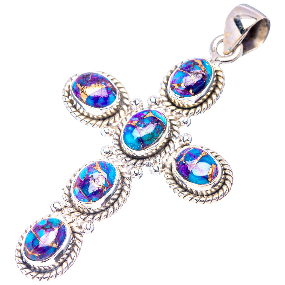 Purple Copper Turquoise Cross Pendant 2 1/8" (.925 Sterling Silver)