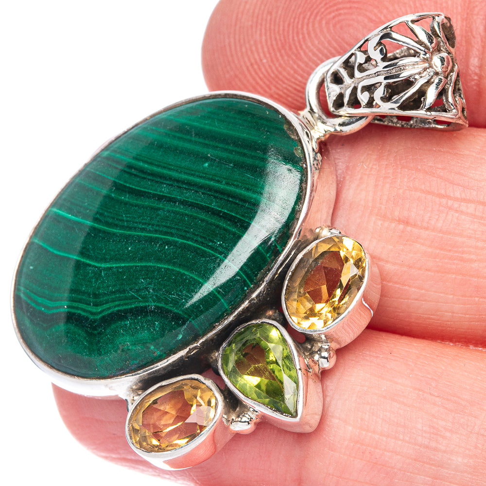 Malachite, Peridot, Citrine Pendant 1 5/8" (925 Sterling Silver) P40072