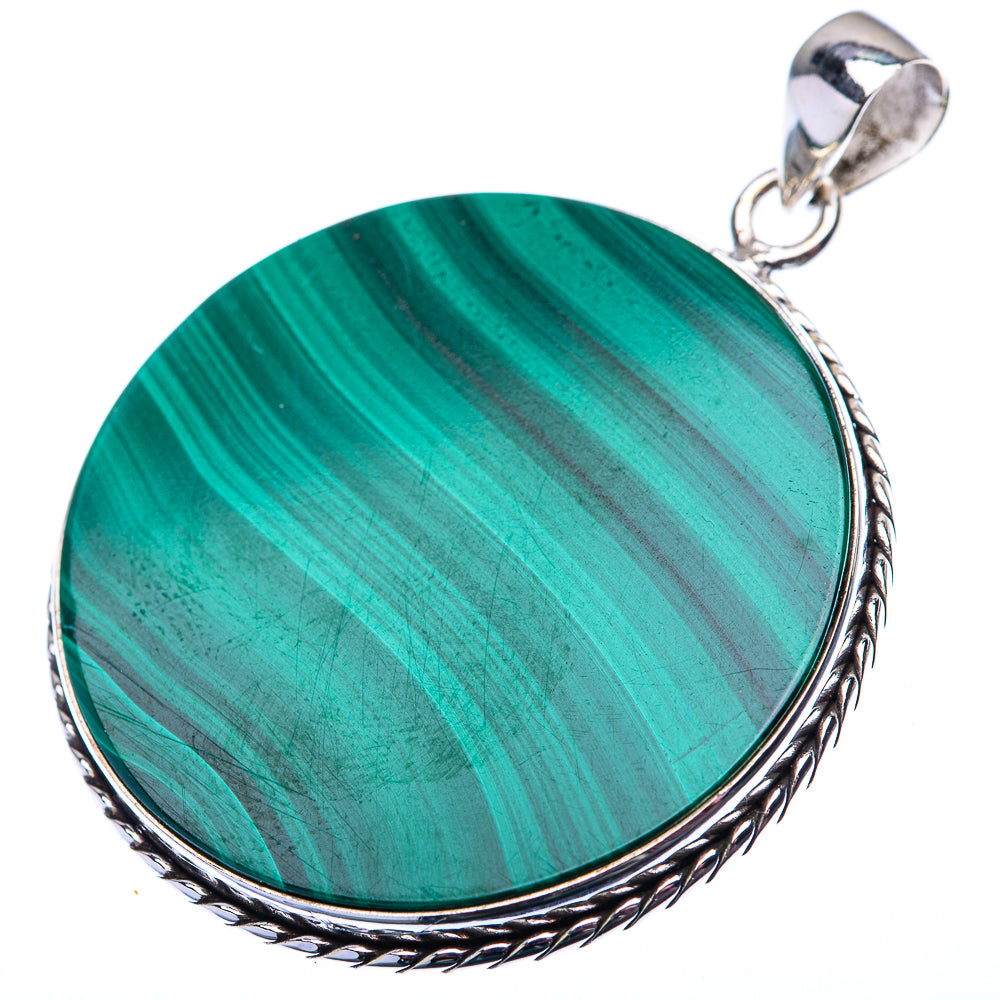 Malachite Coin Pendant 2" (925 Sterling Silver) PD38567