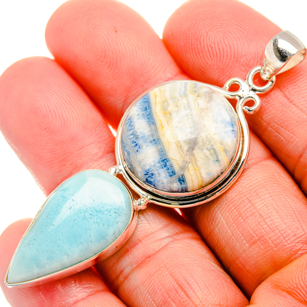 Blue Scheelite, Larimar 925 Sterling Silver Pendant 2 1/2" (925 Sterling Silver) PD38326