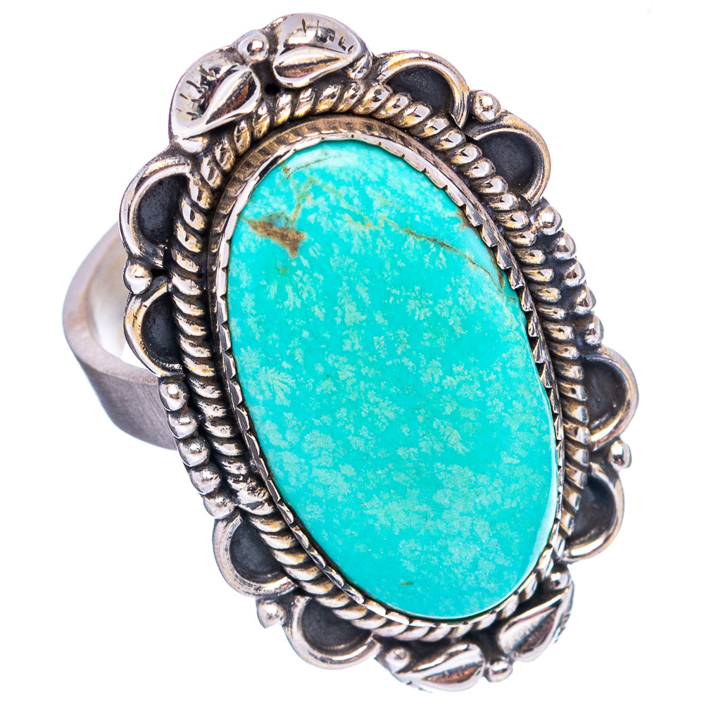 Exclusive Native Style Kingman Turquoise Ring Size 8 Adjustable (.925 Sterling Silver)