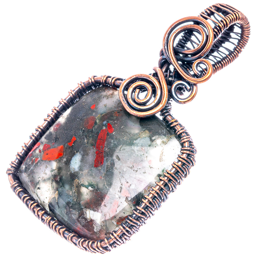 Bloodstone Wire Wrap Pendant 2 1/4" (Oxidized Copper)