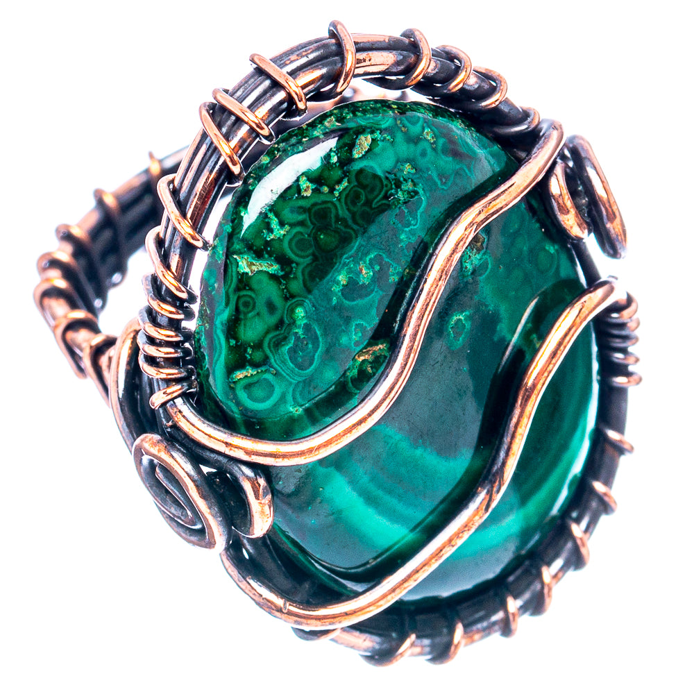 Malachite Wire Wrap Ring Size 4 (Oxidized Copper)