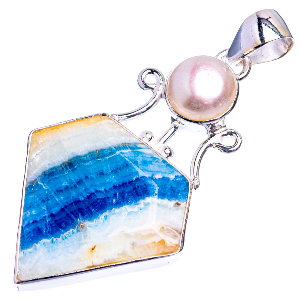 Blue Scheelite, Cultured Pearl Pendant 1 7/8" (925 Sterling Silver) P39033