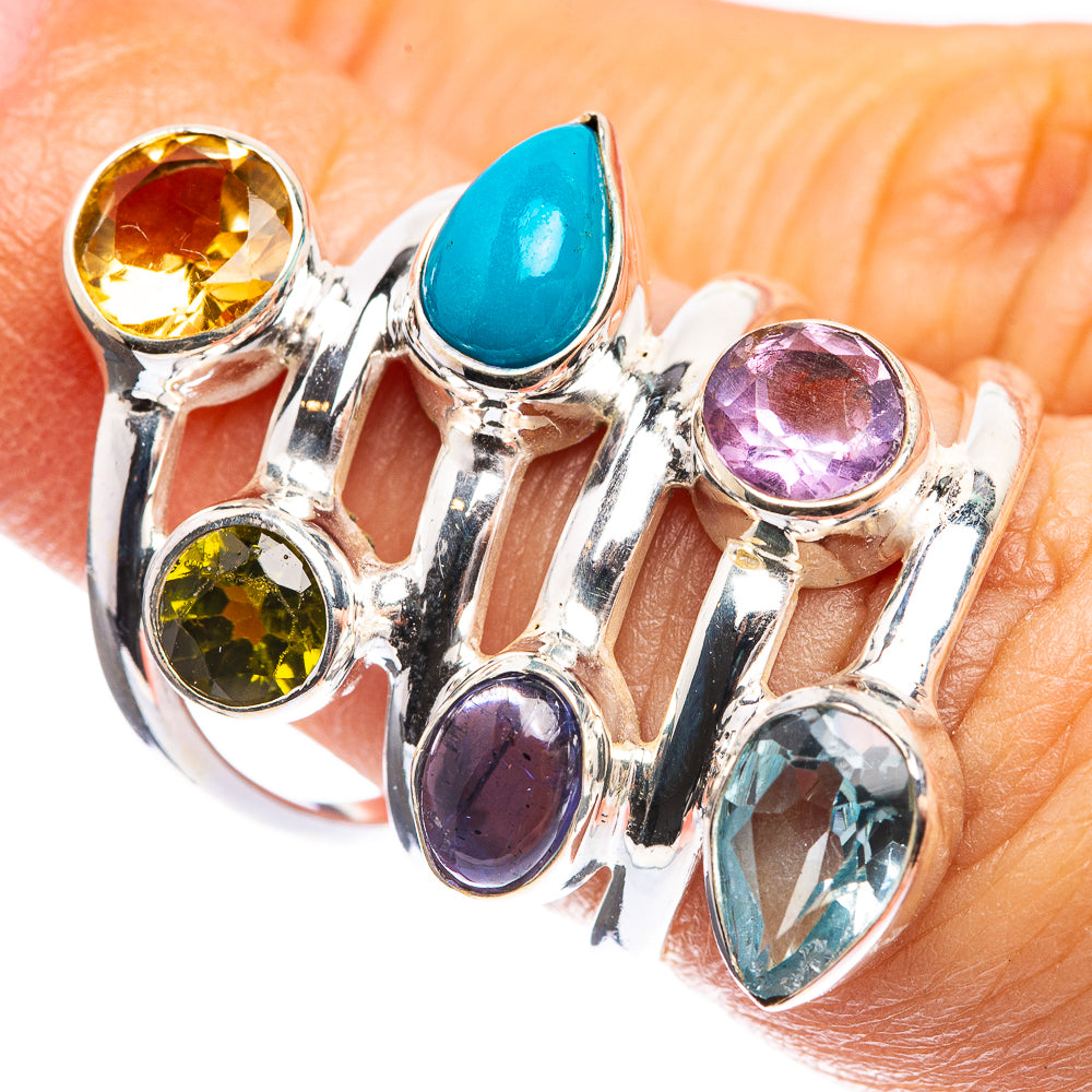 Large Citrine, Peridot, Sleeping Beauty Turquoise, Tanzanite, Amethyst, Blue Topaz Ring Size 5.75 (925 Sterling Silver) R143001