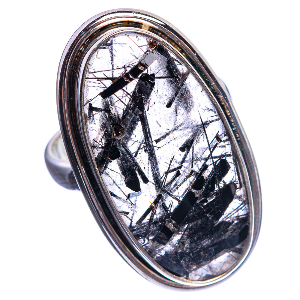 Large Tourmalinated Quartz 925 Sterling Silver Ring Size 5.75