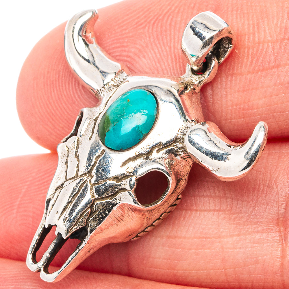 Mohave Turquoise Cow Skull Pendant 1 1/4" (.925 Sterling Silver)
