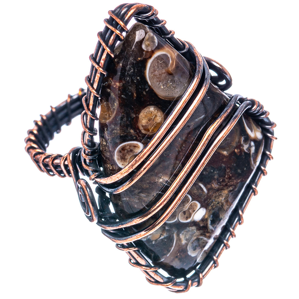Turritella Agate Wire Wrap Ring Size 8 (Oxidized Copper)