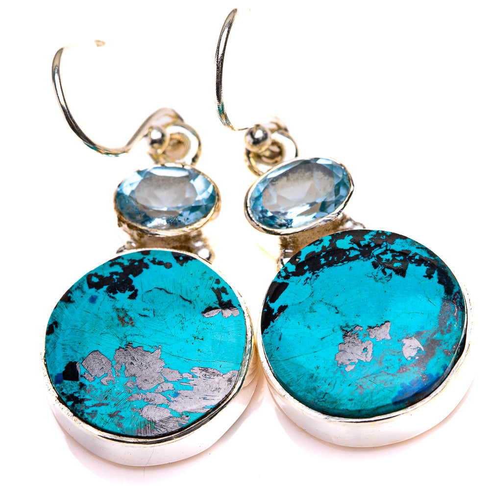 Shattuckite, Blue Topaz Earrings 1 1/2" (925 Sterling Silver) EARR432140