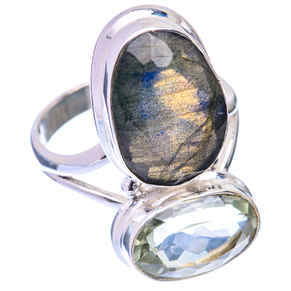 Large Labradorite, White Quartz Ring Size 8.75 (925 Sterling Silver) R141046