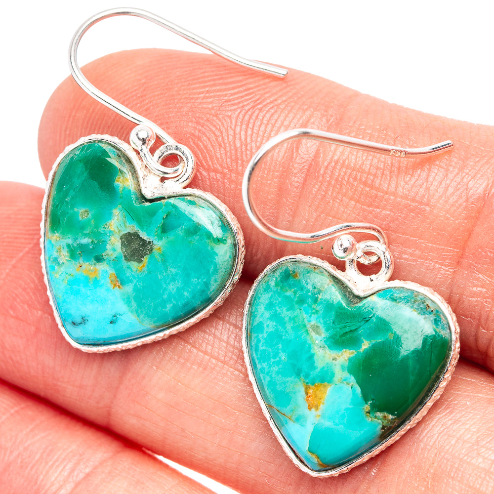 Mohave Turquoise Heart Earrings 1 1/4" (.925 Sterling Silver)