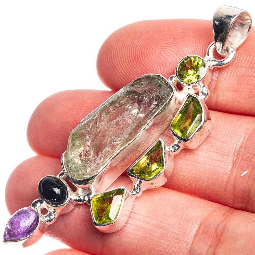 Rough Green Amethyst, Peridot, Amethyst, Tanzanite Pendant 2 1/4" (925 Sterling Silver) P39726