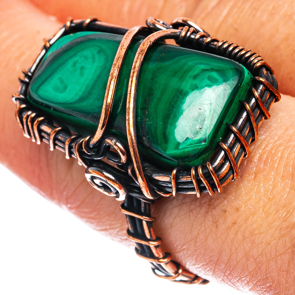 Malachite Wire Wrap Ring Size 8 (Oxidized Copper)
