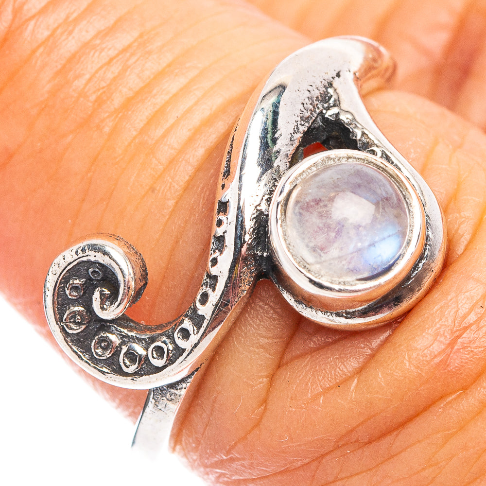 Rainbow Moonstone Wave Dainty Ring Size 6.5 (.925 Sterling Silver)