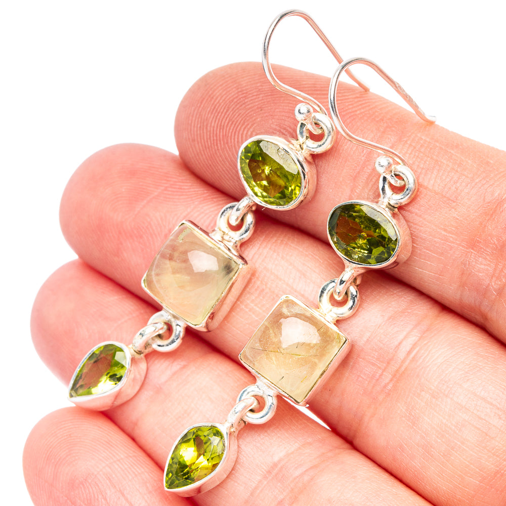 Prehnite, Peridot 925 Sterling Silver Earrings 2 1/8" (925 Sterling Silver) E2090
