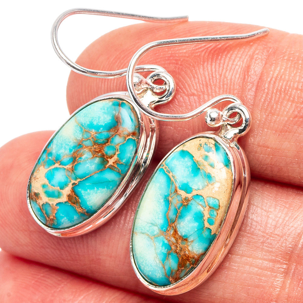 Blue Imperial Jasper Earrings 1 3/8" (.925 Sterling Silver)
