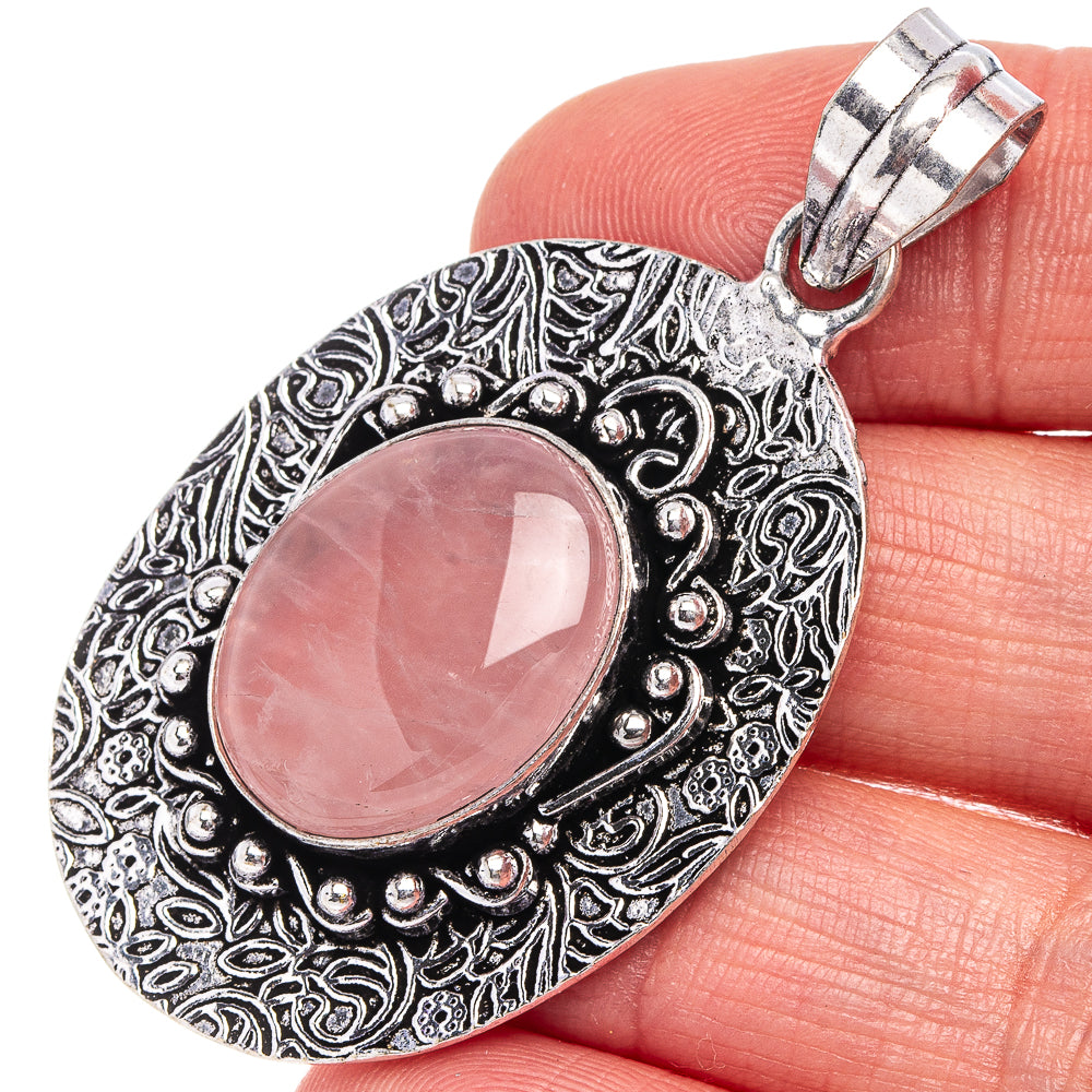 Rose Quartz Pendant 2 1/8" (German Silver)