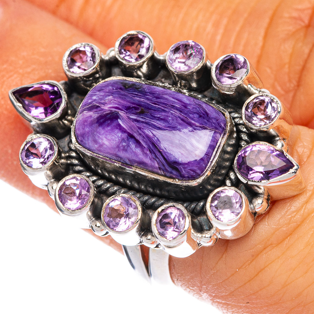 Charoite, Amethyst Ring Size 5.5 (925 Sterling Silver) R1249