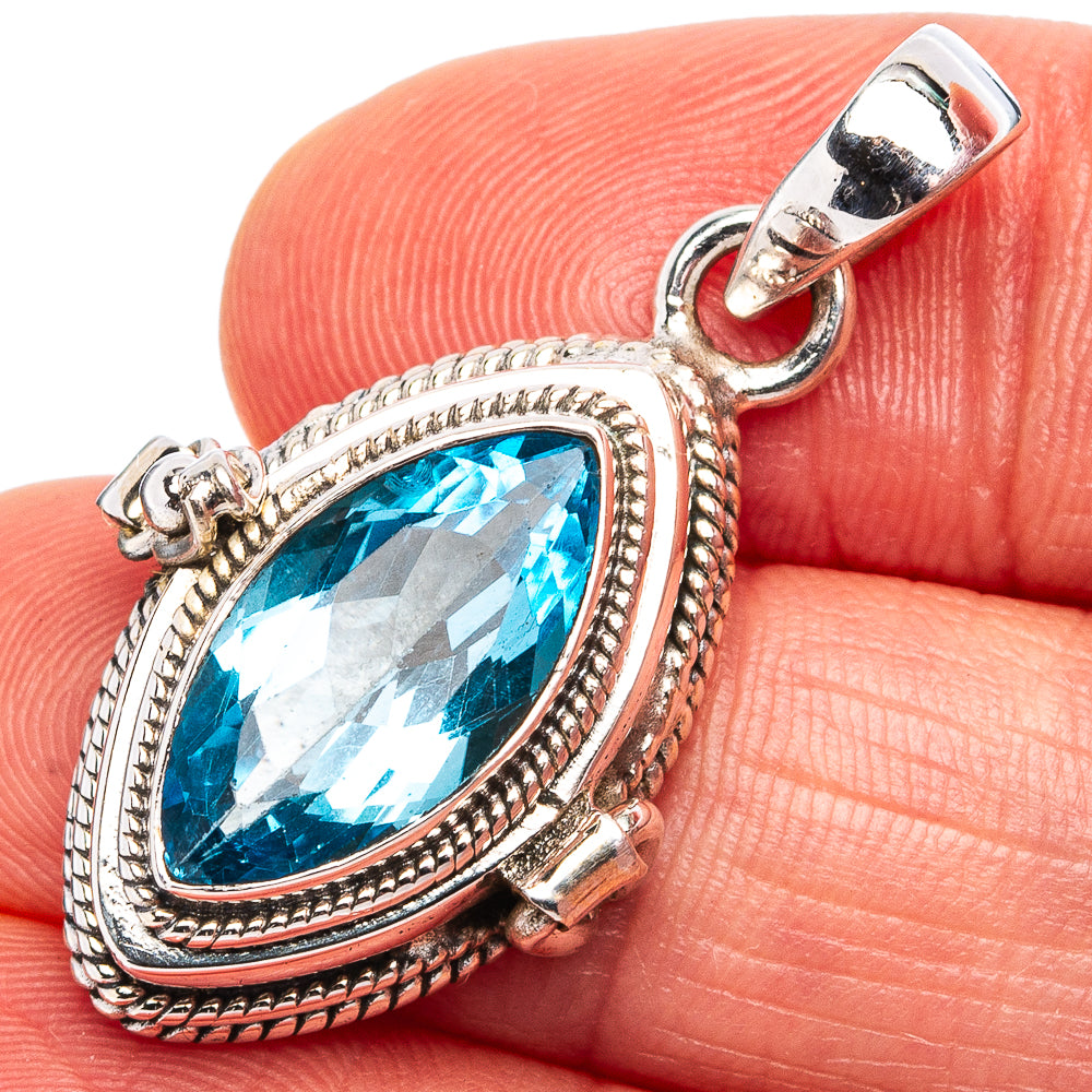Premium Blue Topaz Poison Pendant 1 3/8" (.925 Sterling Silver)