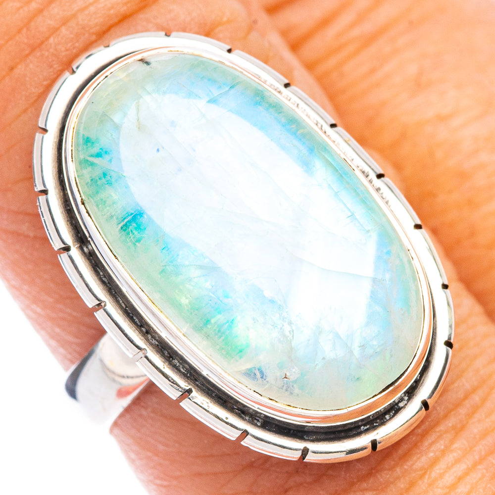 Green Moonstone Ring Size 8.25 (925 Sterling Silver) R7434