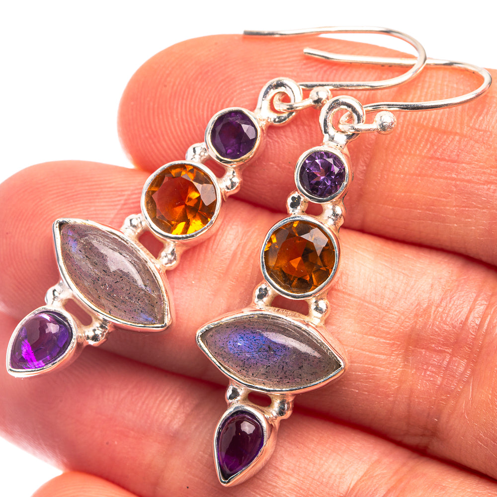 Labradorite, Amethyst, Citrine, Tanzanite Earrings 1 3/4" (925 Sterling Silver) E432399