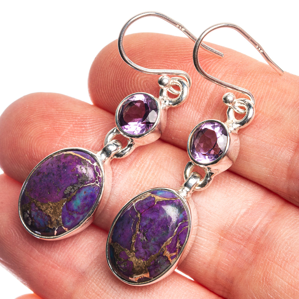 Purple Copper Composite Turquoise, Amethyst 925 Sterling Silver Earrings 1 5/8"