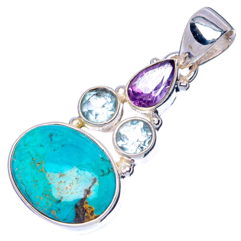 Rare Kingman Turquoise, Blue Topaz, Amethyst Pendant 1 3/8" (925 Sterling Silver) P41097