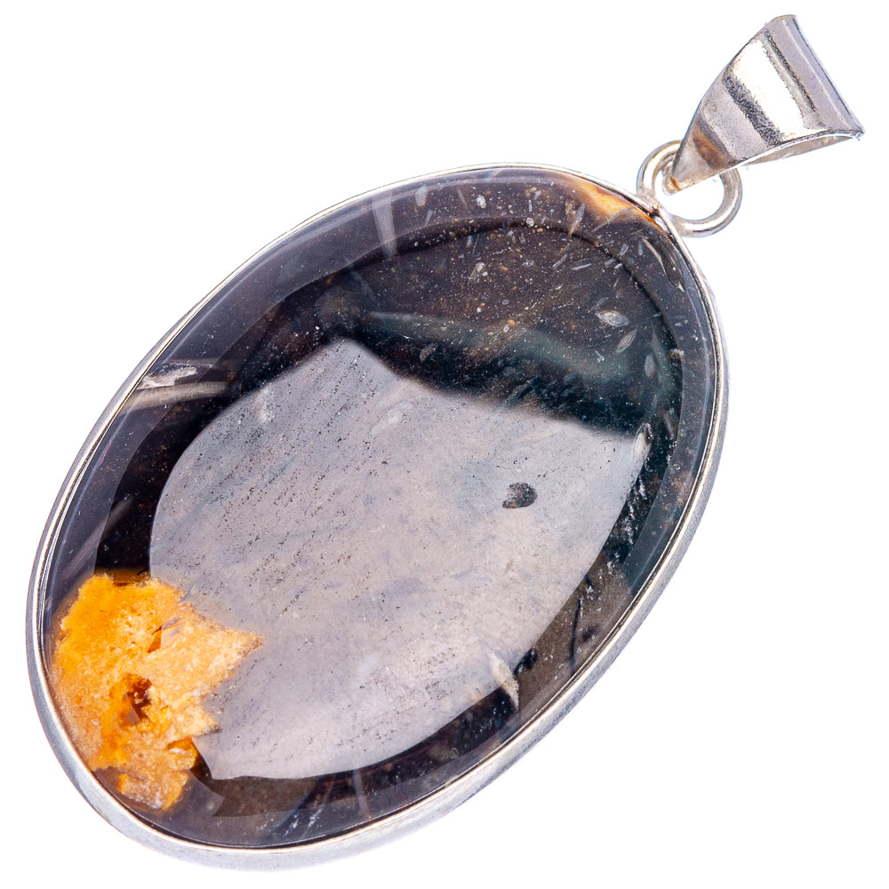 Black Banded Agate Pendant 2 1/8" (Silver Plated)