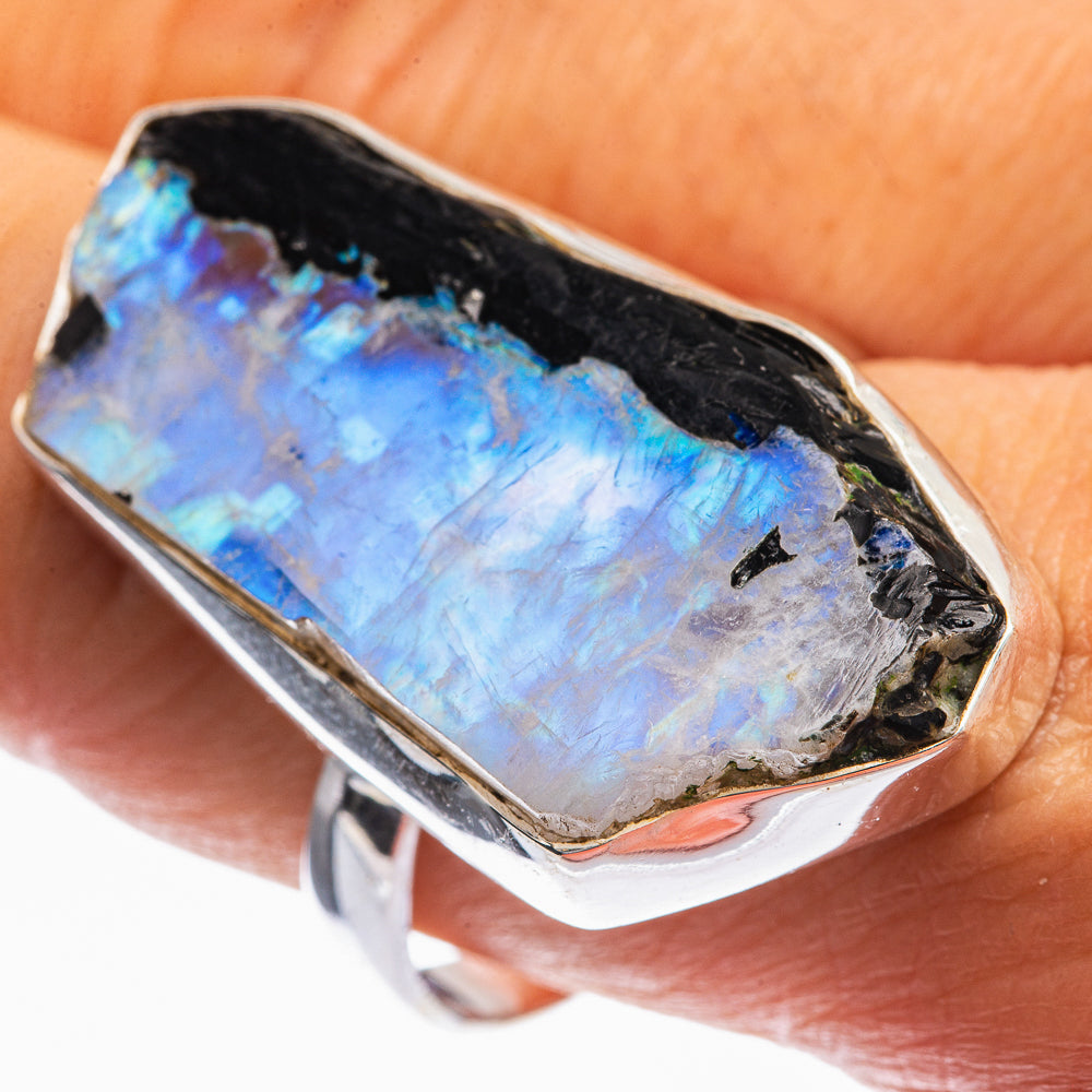 Raw Rainbow Moonstone Ring Size 11 (925 Sterling Silver) R142046