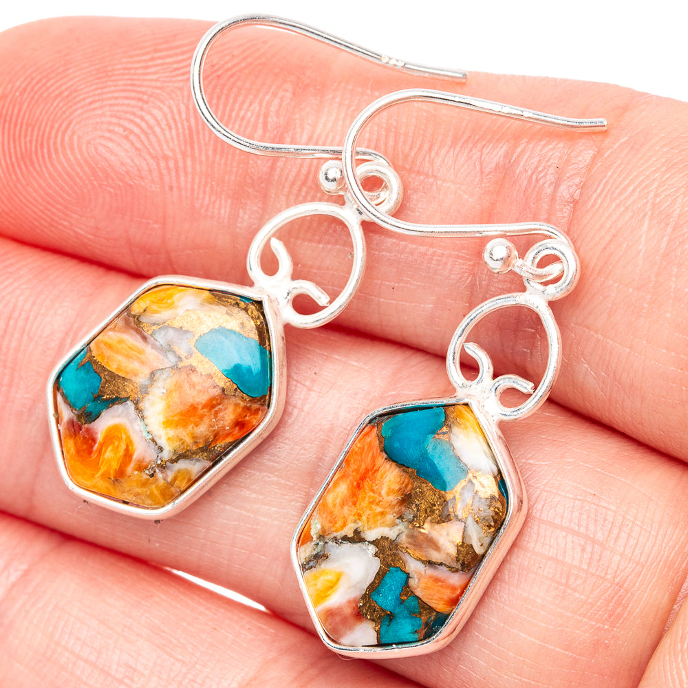 Spiny Oyster Turquoise Earrings 1 1/2" (925 Sterling Silver) E1305