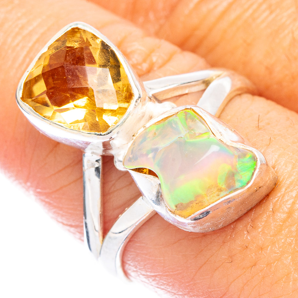 Rare Ethiopian Opal, Citrine Ring Size 8.5 (925 Sterling Silver) R7361