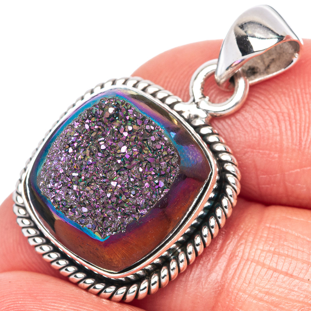 Titanium Druzy Pendant 1 1/8" (925 Sterling Silver) P42443