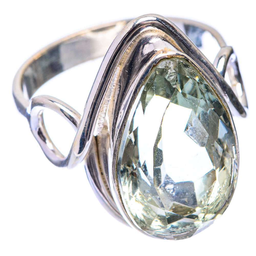 Faceted Green Amethyst Ring Size 7.5 (925 Sterling Silver) R141345