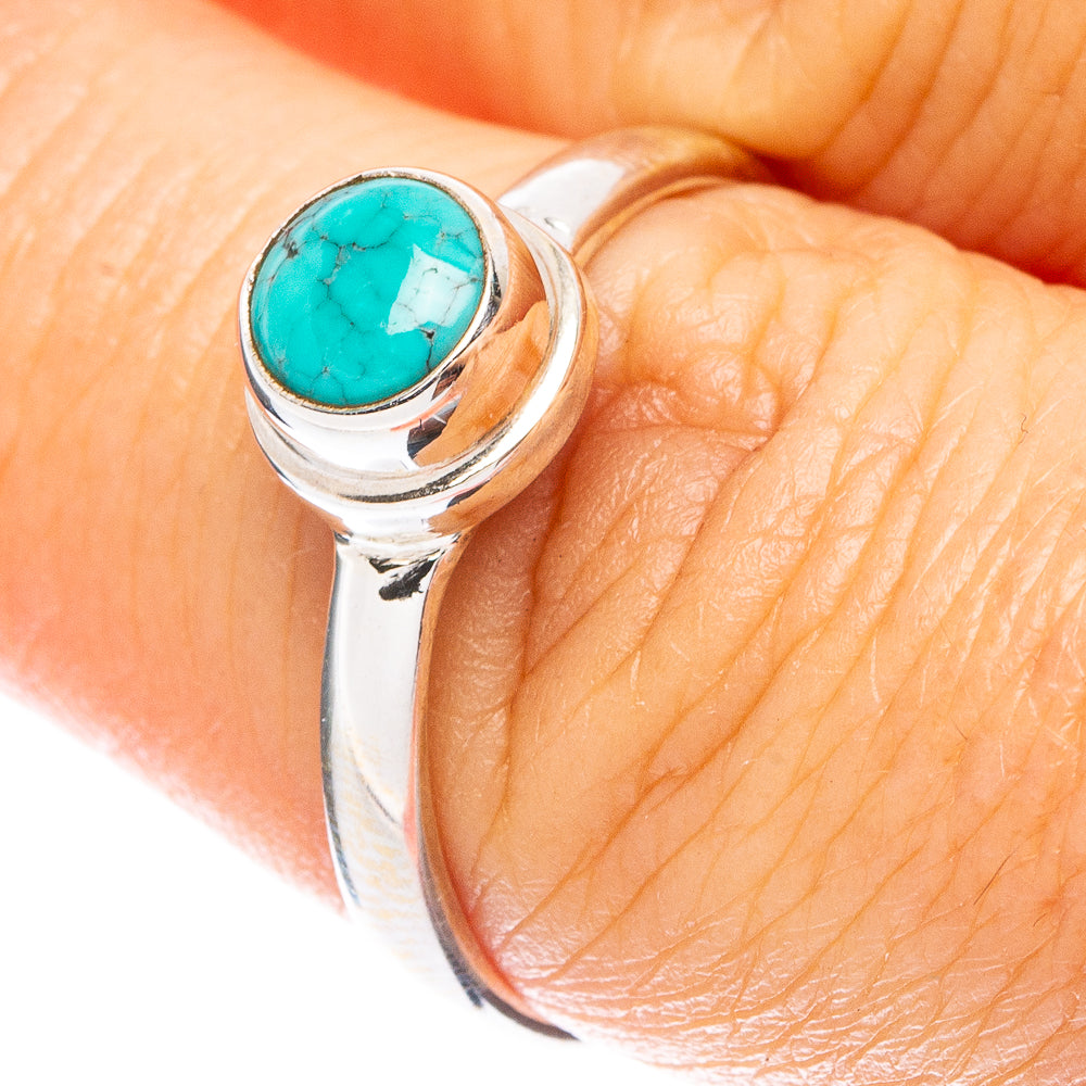 Tibetan Turquoise Dainty Ring Size 8 (925 Sterling Silver) R5258