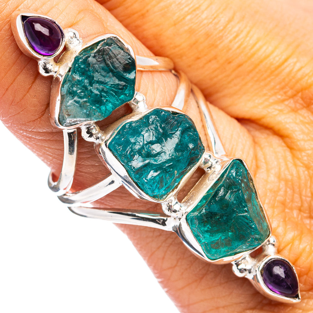 Premium Blue Fluorite, Amethyst Ring Size 10 (.925 Sterling Silver)