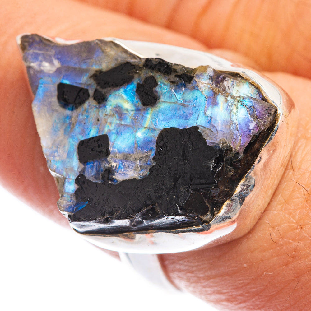 Rough Rainbow Moonstone Ring Size 7.5 (925 Sterling Silver) RING143293