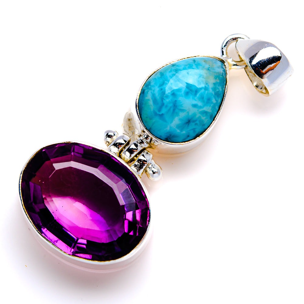 Faceted Amethyst, Amazonite Pendant 1 3/4" (925 Sterling Silver) PD38056
