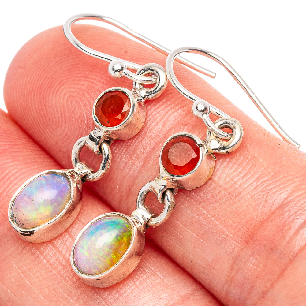 Rare Ethiopian Opal, Carnelian Earrings 1 3/8" (925 Sterling Silver) E1795