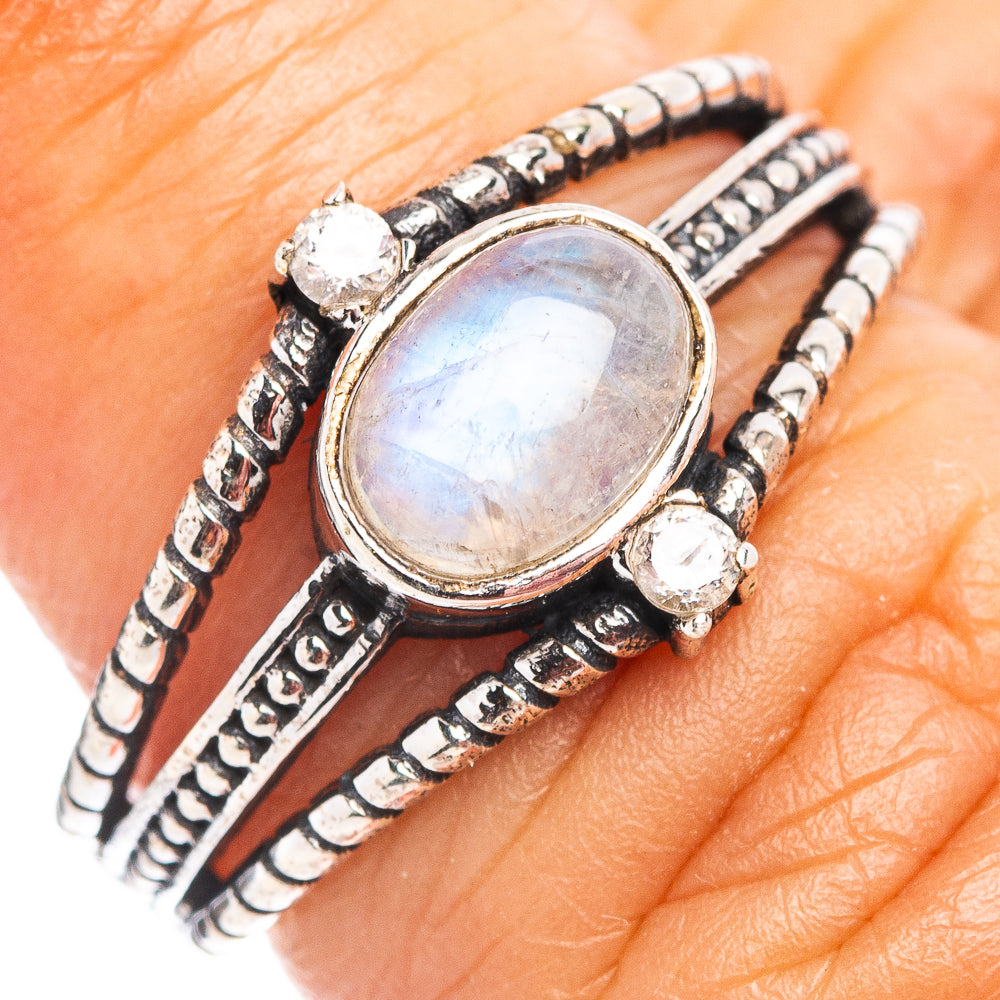 Rainbow Moonstone Dainty Ring Size 5.75 (.925 Sterling Silver)