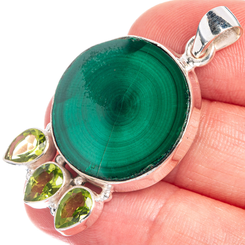 Malachite, Peridot Pendant 1 5/8" (925 Sterling Silver) P39794