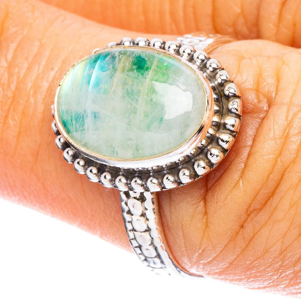 Green Moonstone Ring Size 7.25 (925 Sterling Silver) R7902